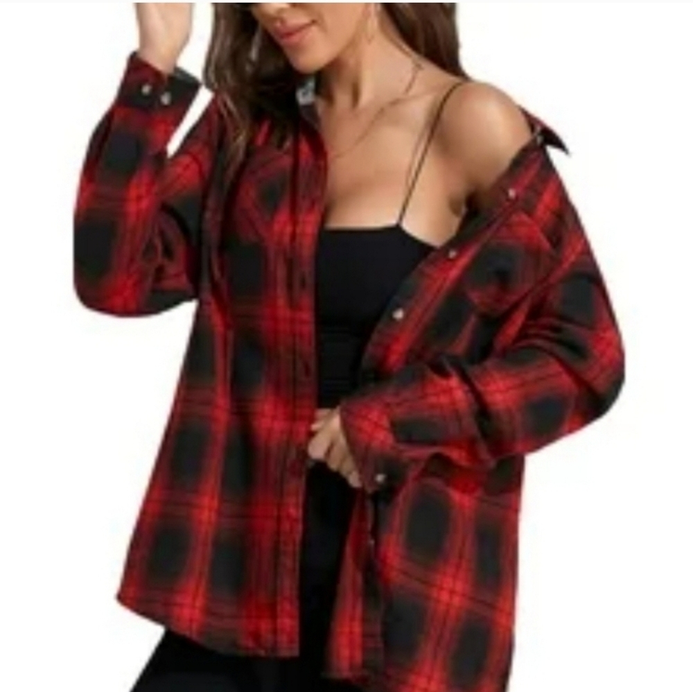 Justice Red Plaid Print Shirt Size M